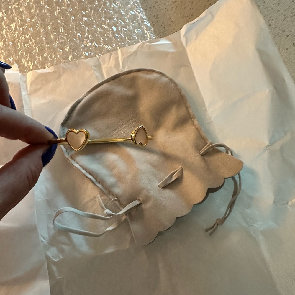 Gold Heart Bangle Bracelet w/ Mother of Pearl Accents - ASHA by Ashley McCormick